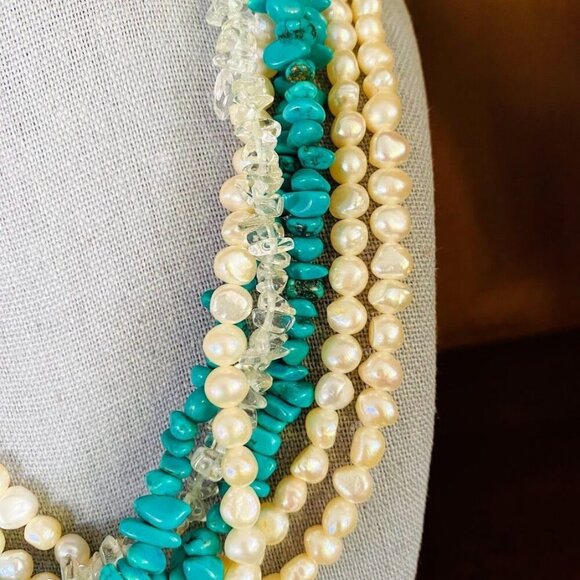 Lucas Lameth LUC 925 CN Sterling Silver Turquoise Pearl and Quartz Multi Layered - Picture 3 of 4